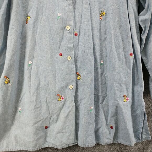 Warner Bros Studio Store Mens Tweety Bird Shirt Blue M Embroidered Vintage - Picture 6 of 13